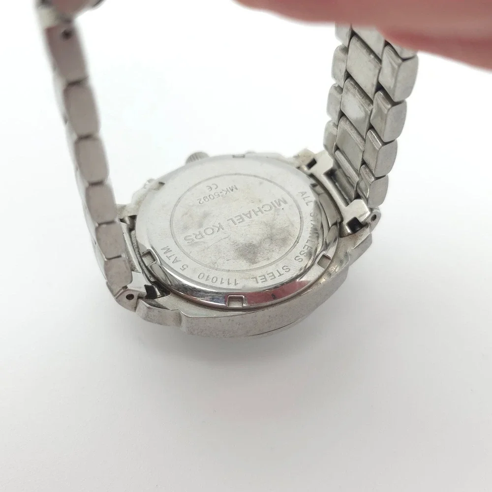 Michael Kors MK-5092 Watch Womens Silver Stainless Mother of Pearl Chronograph